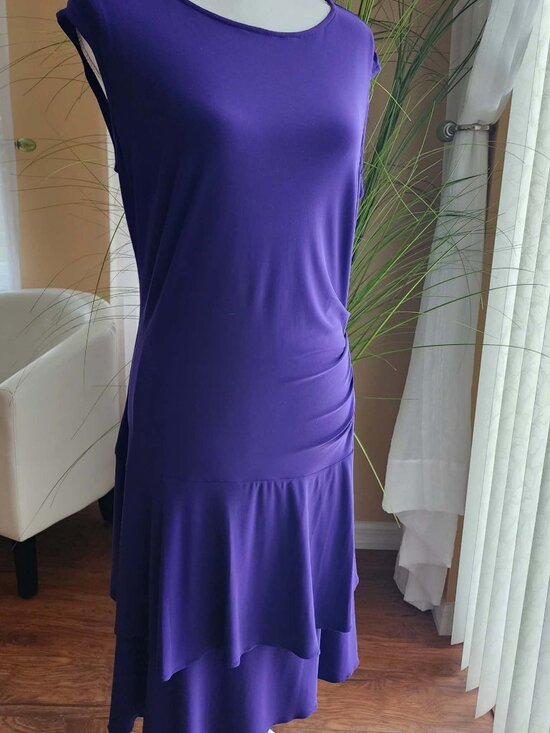 American Living Dresses & Skirts - American Living Purple Ruffle Midi Dress Size 12 Ruched Flattering Fit